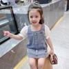 Children Dress Summer Girl's Denim Skirt with Strap Single Breasted Ruffle Short Sleeve Denim Skirt