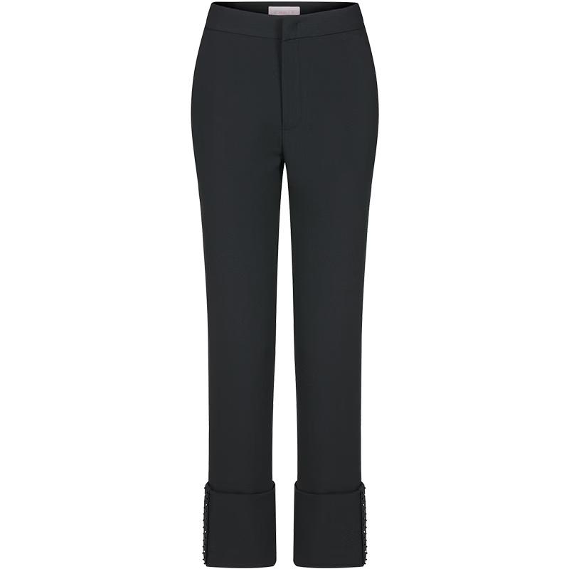 PORTS Women s Black Mid-Cuff Straight-Leg Long Pants S