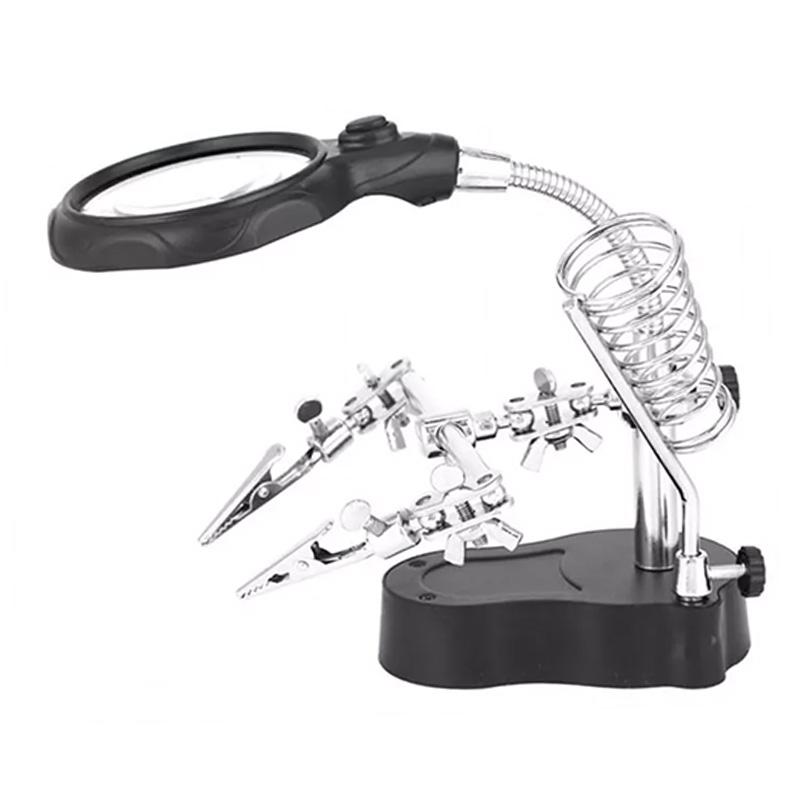 Helping Hand Adjustable LED Light Magnifying Lens Soldering Station Third Hand Solder Auxiliary Clamp