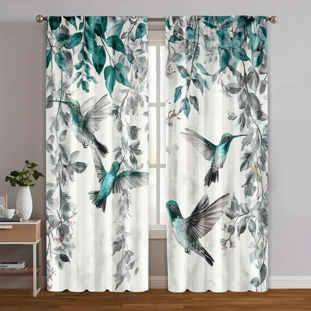 2pcs   Minimalist Curtains  Print Colorful Hummingbird Versatile Polyester (without Rod) Stuff Clearance Use for Living Room