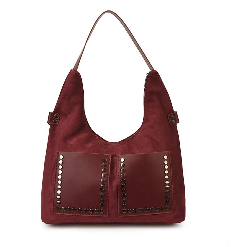 

Vintage Rivet Suede Women Shoulder Crossbody Bags Large Capacity Tote Bag Luxury Soft Pu Leather Handbags Commute Shopper Purses 40cm 13cm 42cm