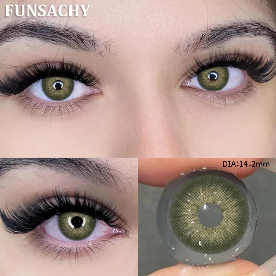FUNSACHY Colored Contact Lenses Yearly Brown Lens for Eyes Makeup Beauty Green Color Lenses Fashion Grey Pupils Contacts 2Pcs