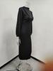 Elegant European & American Pleated Solid Color Dress with Split Sleeves