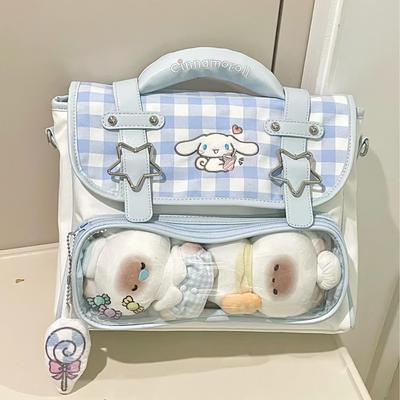 High-value Canvas Schoolbag, Small Food, Two-dimensional Blue Plaid Pvc Flip Girl Backpack