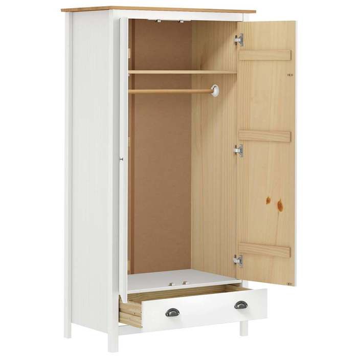 Garde-robe - VIDAXL - Hill Blanc - Bois massif - 2 portes - 1 tiroir - 1 étagère - 170cm