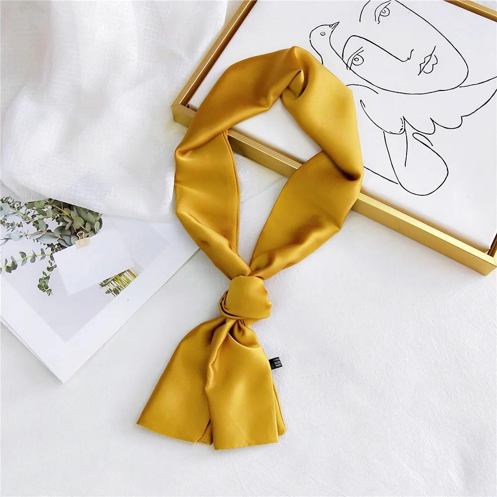 Fashion Neckerchief Women Headband Hair Scarf Silk Satin Bag Scarves Female 145*15cm Long Wraps Black Red Pink Scarfs For Ladies