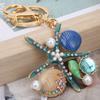 Ocean Series Rhinestone  Keyring Pendant Starfish Scallop Pearl Keychain Bag Decoration Gift
