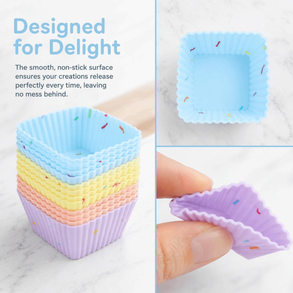 20pcs Non Stick Silicone Cupcake Mold Food Grade Reusable Baking Cups Dessert Serving Square