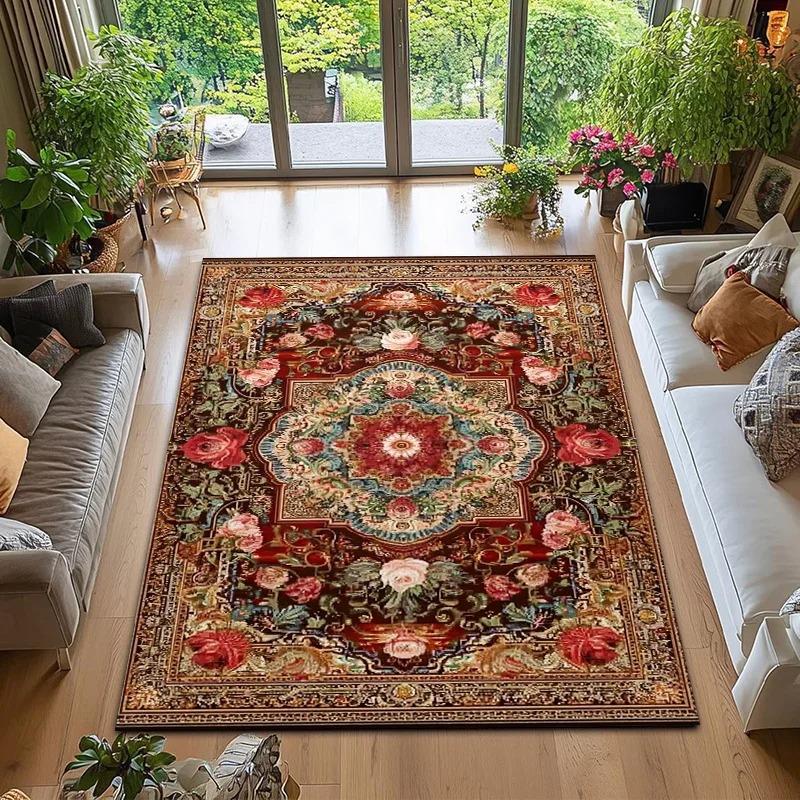 Luxury European Vintage Carpet Living Room Decoration Bedroom Carpet Washable Lounge  Mat Classic Floral Design