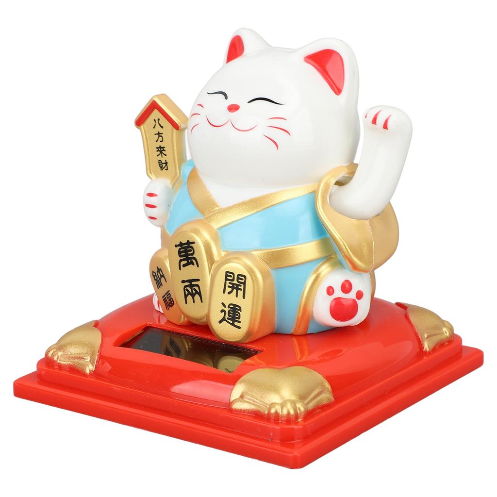 Solar Waving Cat Vivid Lovely Auto Waving Arm Fortune Cat Statue for Car Dashboard Window Decoration 3.15in