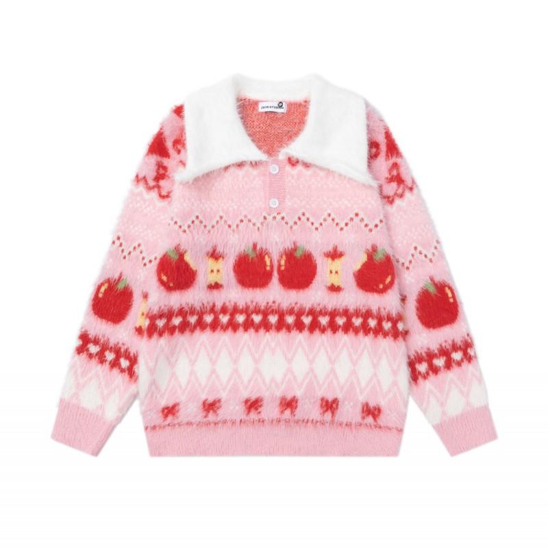 Korean Style Preppy Cute Cartoon Y2K Contrast Color Polo Sweater Teens