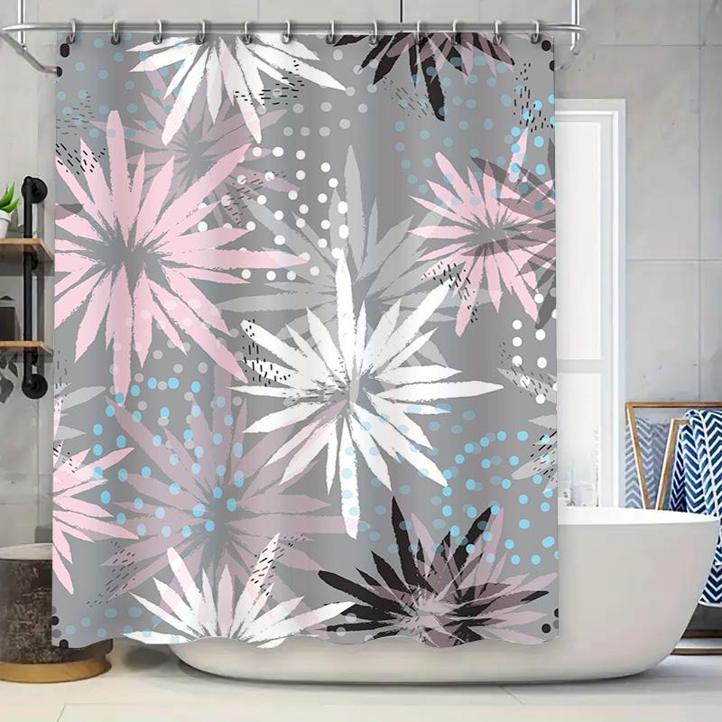 

Decorative Flower Print Shower Curtain Pink Grey White Blue Patterned Bath Curtains For Home Decor (128 Characters) W60H190(CM)-1 Pcs