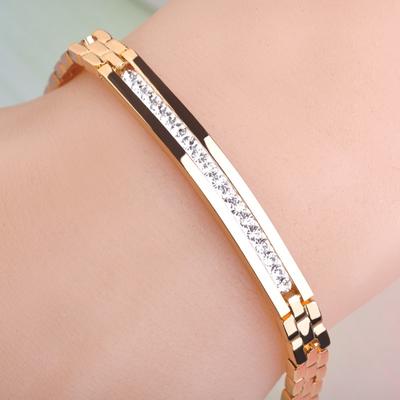 Nouveau Bracelet Cristal Cuivre pour Femmes Couleur Or Rose Maillons Pulseiras Chaîne Main Acier Inoxydable AVE