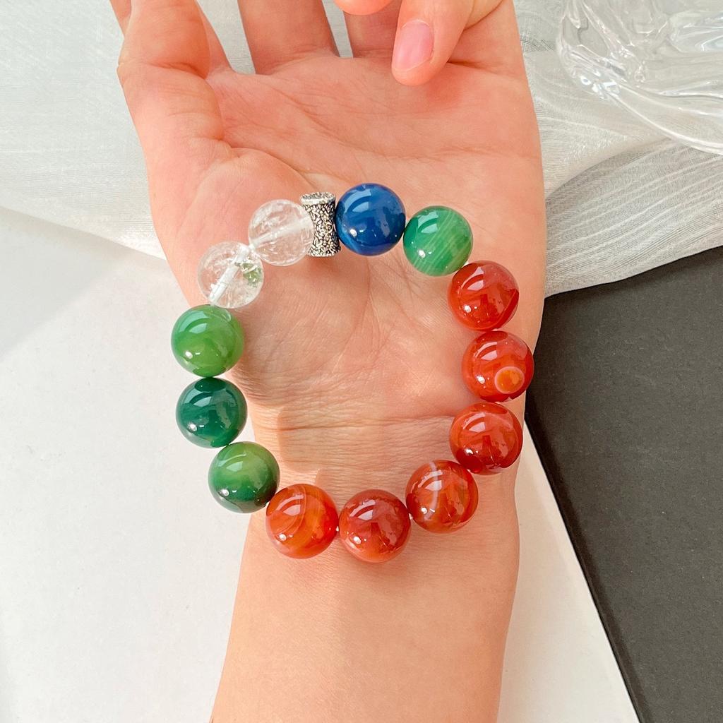 Large Grain Natural White Crystal Chalcedony Green Chalcedony Red Chalcedony Design Bracelet Bracelet