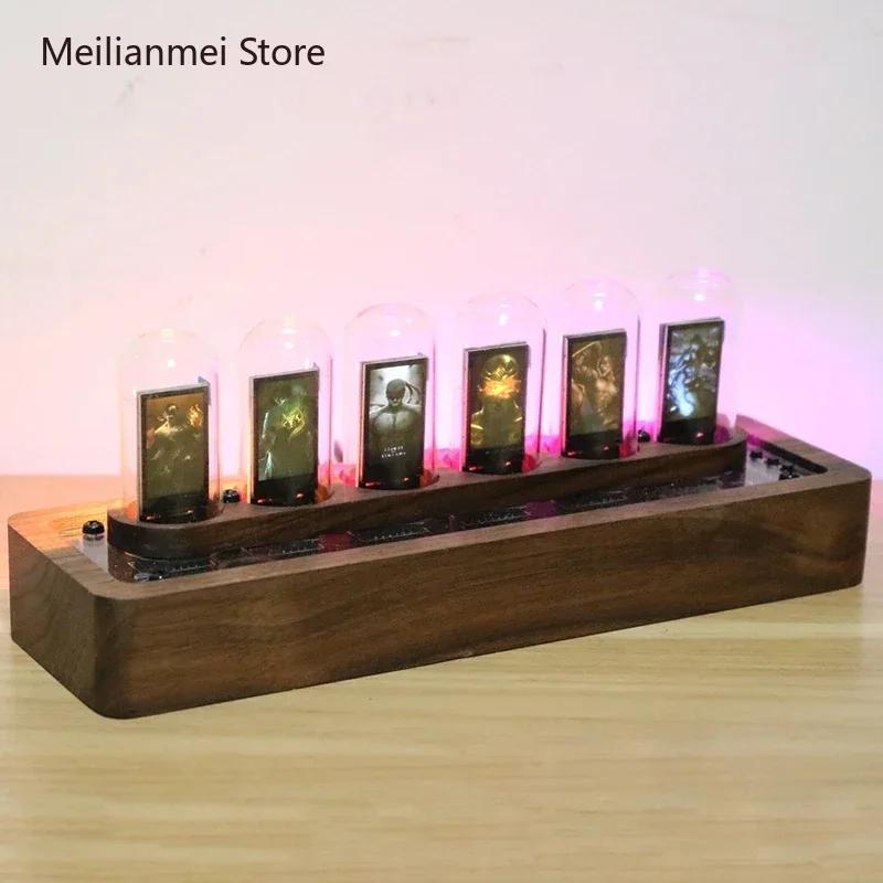 IPS Nixie Tube RGB Digital Led Glow Tube Clock Wood Luxury Creative Electronic Desktop Clocks Vacuum-tube Watches Ornaments Gift