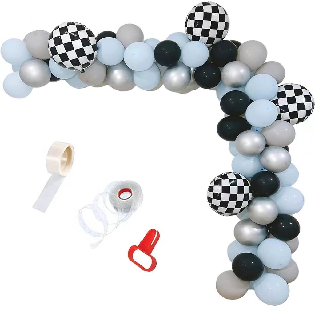 94 Racing Balloon Wreath Kit Decorative Racing Theme Party Supplies Plaid Aluminum Foil Balloon Decorative Gas