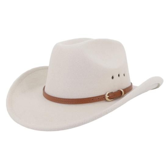 Ethnic Style Wide Brim Hemming Faux Leather Belt Decor Jazz Hat Western Cowboy Cowgirl Fedora Hat Fashion Accessories