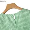 ZANZEA Women Casual Round Neck 3/4 Sleeve Loose Print Blouse