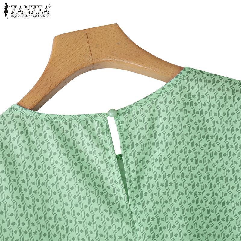 ZANZEA Women Casual Round Neck 3/4 Sleeve Loose Print Blouse