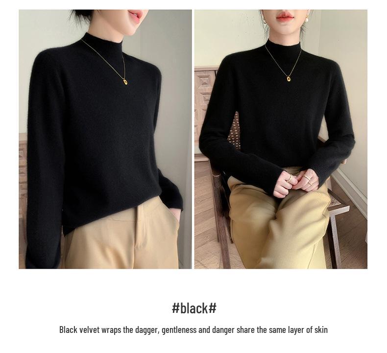 Luxury Women's Cashmere Half-High Collar Sweater, Light and Skin-Friendly, Perfect for Autumn and Winter