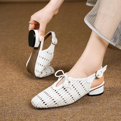 Pantofi Noi Femei Sandale Modă Piele Tricotat Papuci Casual Pantofi cu Toc Stradă