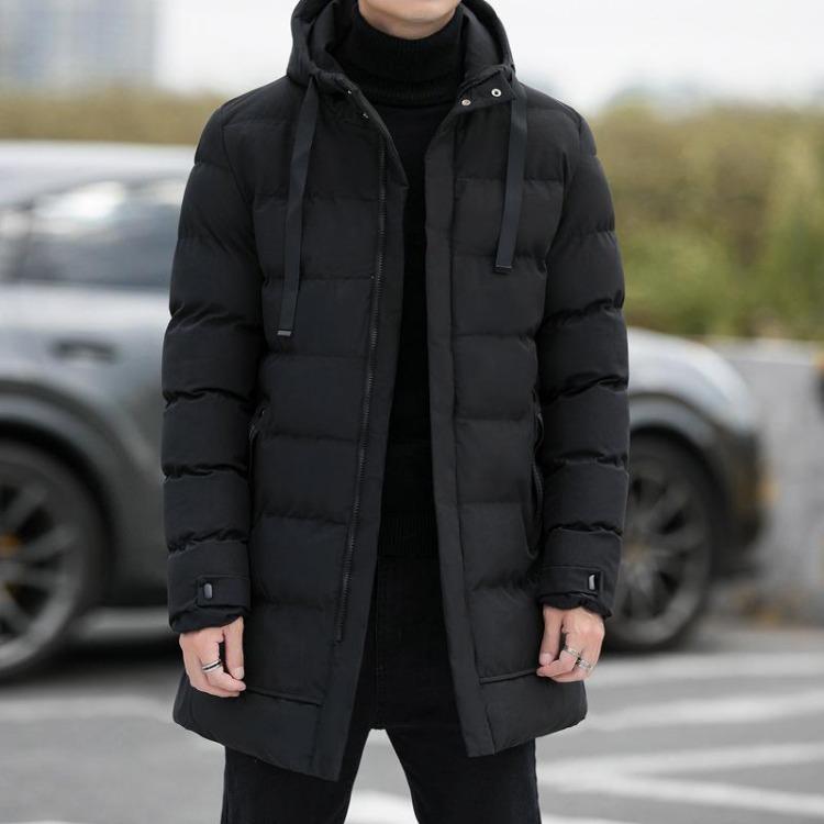 

Winter Warm Puffer Jacket for Men Thicken Mid Length Hooded Parka Overcoat Long Outwear Coat XS чёрный