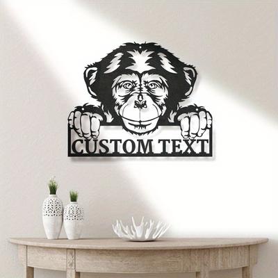Personalized Chimpanzee Monkey Metal Wall Art, Custom Name Plaque for Animal Lovers