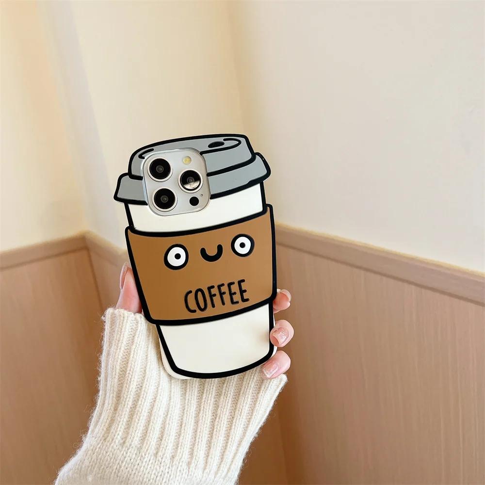 

Soft Silicone 3D Coffee Case For iPhone 13 14 15 16 Pro Max 14 Plus 12 Pro 11 Creative Funny Cover For iPhone 15 Pro Phone Cover For iPhone15Plus