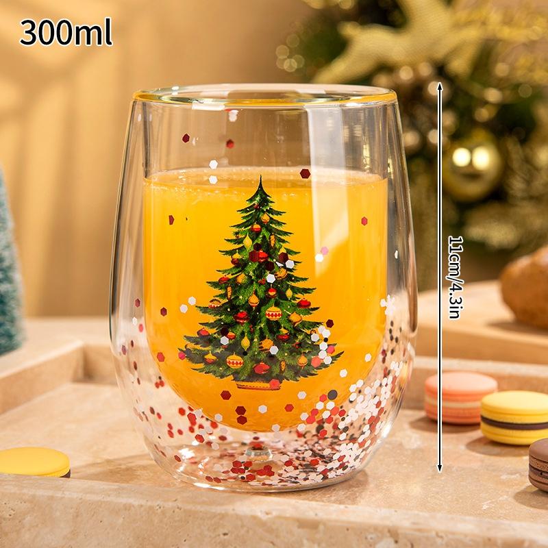 Glass Cup Christmas Double Wall Glass Cup Coffee Milk Mug Transparent Water Bottle Heat-resistant Anti Scald Double-layer Cup