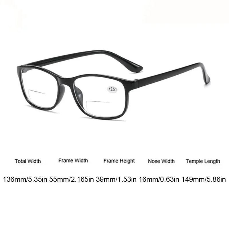 Unisex Fashionable Square Bifocal Reading Glasses Men Women Vintage Far Near Sighted Eyeglasses Black Frame Clear Lens Presbyopia Eyewear