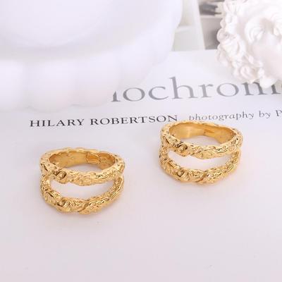 Brand European and American Inspired Versatile Double-Layer Hammered Tin Foil Ring - Non-Fading 18K Gold Titanium Steel Pinky Ring