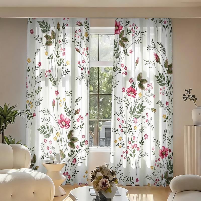 2-Piece Set of Fresh Floral Green Leaf Sheer Curtains, Polyester Rod-Pocket Digital Print Semi-Sheer Curtains, Available in Multiple Sizes, and Other 60×150cm(23.6×59in)