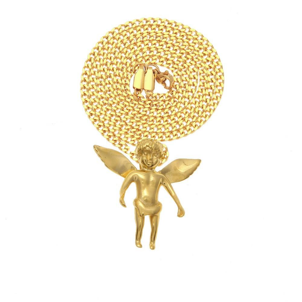 Hip Hop Gumeng Stainless Steel Real Gold Electroplating Wings Angel Pendant Necklace Niche Accessories
