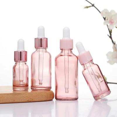 Tropfflaschen, nachfüllbar, 5–100 ml, Kosmetikbehälter mit rosa Deckel, rosa Aromatherapie-Flüssigkeit aus Glas für ätherische Massageölpipetten