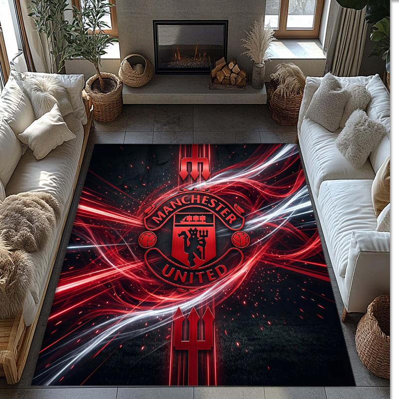 Tappeto in Flanella Stampato Manchester United Antiscivolo Morbido Poliestere Tappeto per Pavimento Tappetino Decorativo per Interni per Camera da Letto Soggiorno Divano