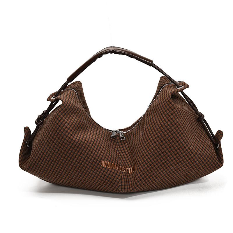 

Нишевая сумка-лодочка в пасторальном стиле, клетчатая сумка на плечо, универсальная сумка для поездок на работу большой вместимости, текстурная модная сумка-тоут