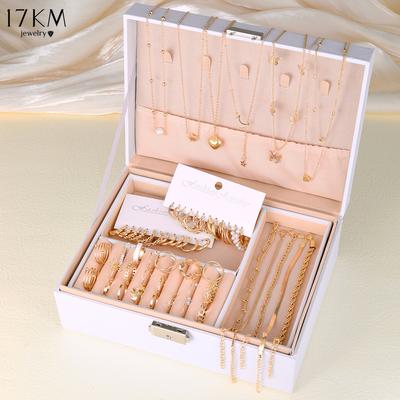 44 Pcs Boho Jewelry Sets for Women Fashion Vintage Heart Zircon  Metal Earrings Necklaces Bracelets Ankles Rings Gifts
