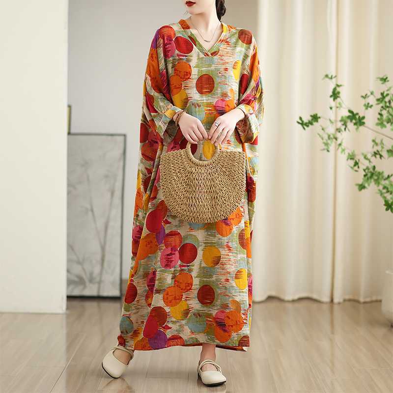 

Красочная дорожная ретро длинная юбка хлопково-льняное платье One size