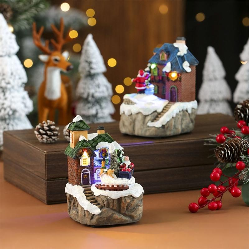 Lighted Christmas Cabin Music Box Rotating Santa Music Box With LED Light For Men Women Kid Birthday Christmas Present