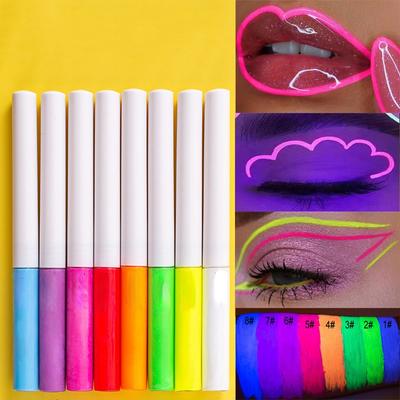 Mehrfarbiger glänzender flüssiger Eyeliner, kosmetisches Pigment, UV-Neon-Augen-Make-up, Glitzer-Eyeliner, schnell trocknend, im Dunkeln leuchtend, Fluoreszenz-Party
