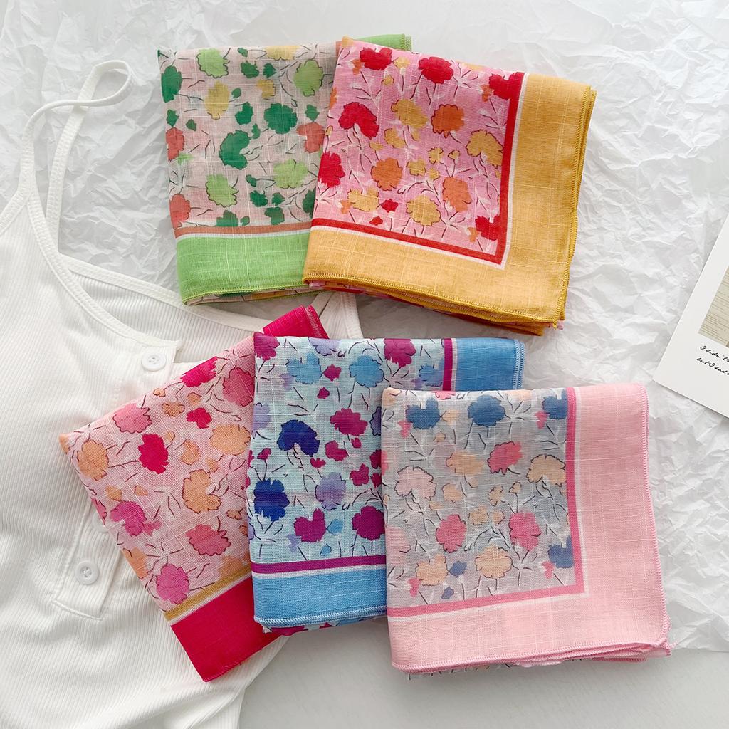 Spring And Summer Korean Literary And Artistic Versatile Cotton And Linen Small Square Scarf Silk Scarf Women'S Fashion Temperament Scarf Headband