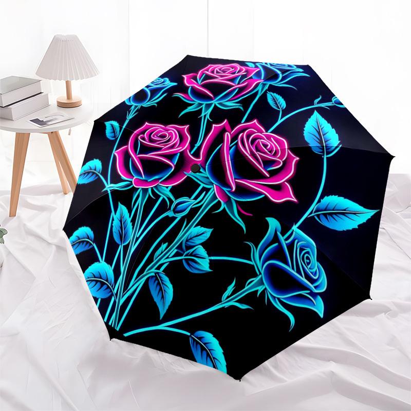 1pc Neon Roses Glow Artwork Umbrella with Plastic Handle,Suitable for All Seasons Home Travel Outdoor UmbrellaDD789
