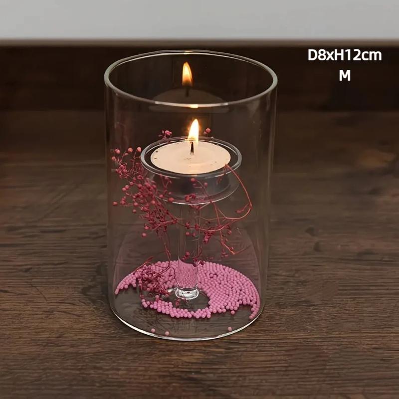 European Style Glass Candle Holder – Romantic Windproof Tabletop Decor for Home & Dinner