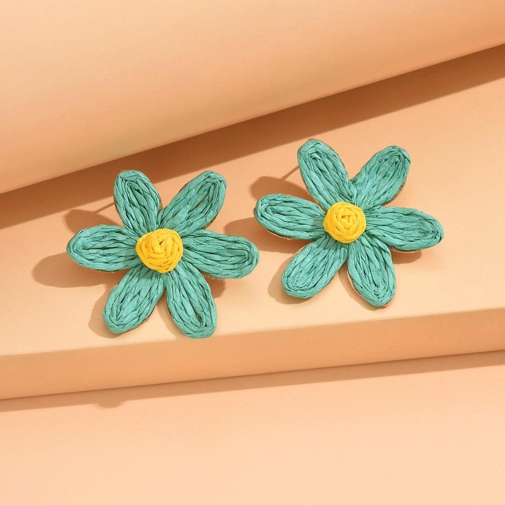 Raffia Sunflower Earrings Exaggerated Shape Flower Stud Earrings Weaved Ear Accessories Gift