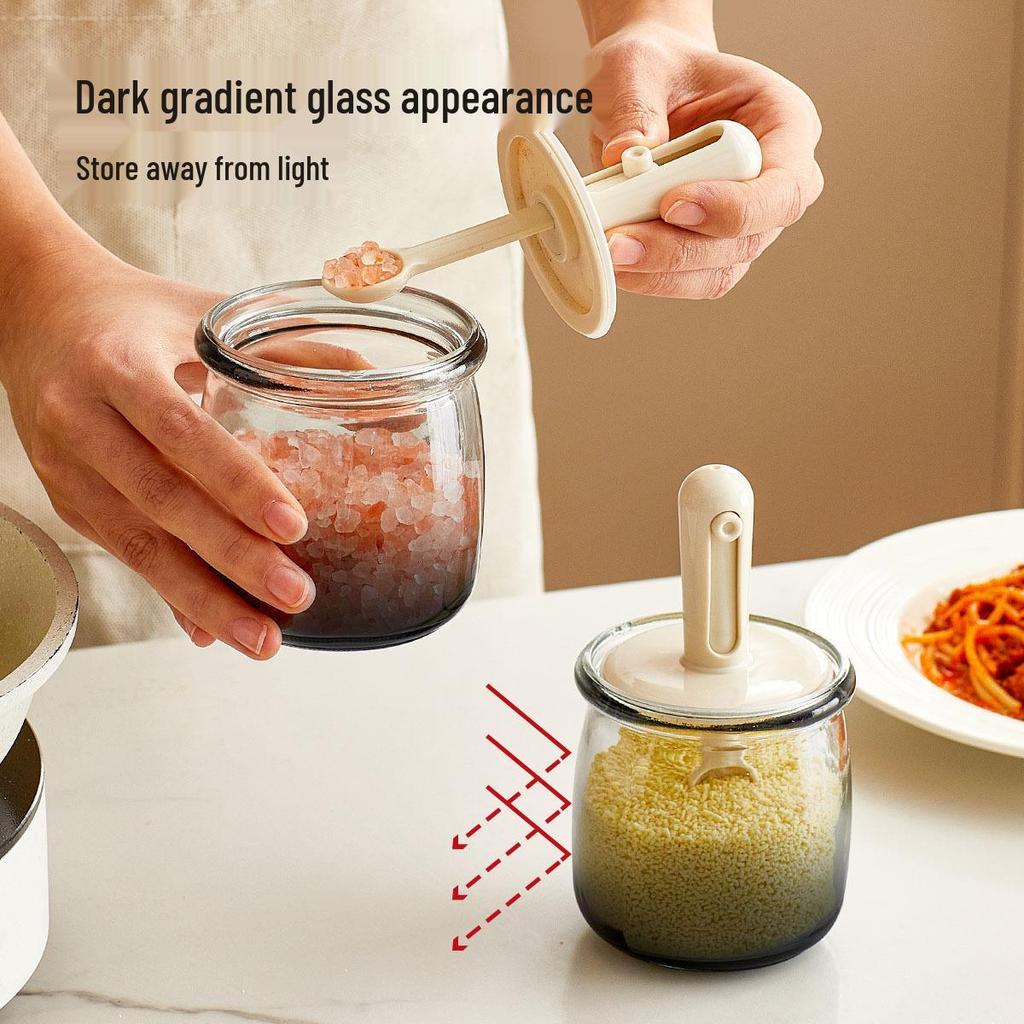 Glass Seasoning Jars with Retractable Spoon Lid for Salt, Spices, and MSG