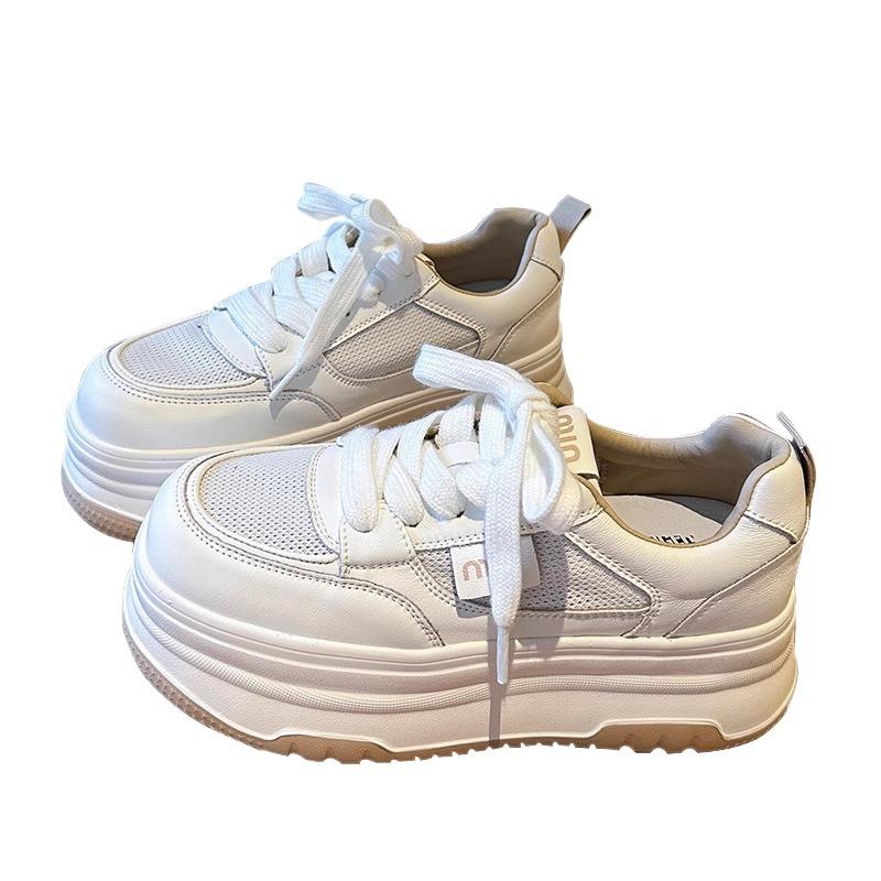 Leather Mesh Breathable Little White Shoes Children's Summer New Thick-soled Heightening Board Shoes Lightweight Casual Sports Shoes
