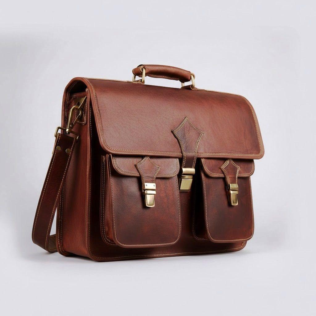 Leder-Aktentasche für Herren 18 Zoll | Große Umhängetasche aus Vollnarbenleder für Herren | Handgefertigte Vintage-Laptoptasche aus echtem Leder