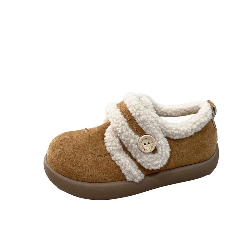 Gu Yunshu 2025 autumn and winter new cute round head small potato single shoes with velvet warm lamb wool small leather shoes women