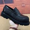 Leather Shoes Men's Summer New Hollow Breathable Woven Leather Business Platform Casual Shoes One Pedal