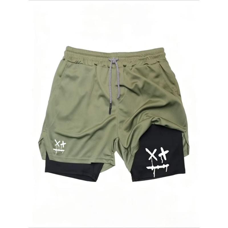 

men s shorts new popular 2-in-1 men s sports shorts quick drying with phone pocket towel ring gym running, fitness compression L